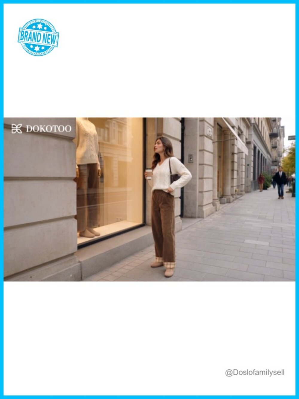 Corduroy Wide Leg Pants High Rise Elastic Waist Casual with Pockets - Picture 6 of 6